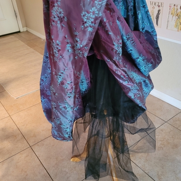 Gunne Sax 80's Velvet and Iridescent Satin Floral Strapless Ankle Length Gown - Picture 7 of 9